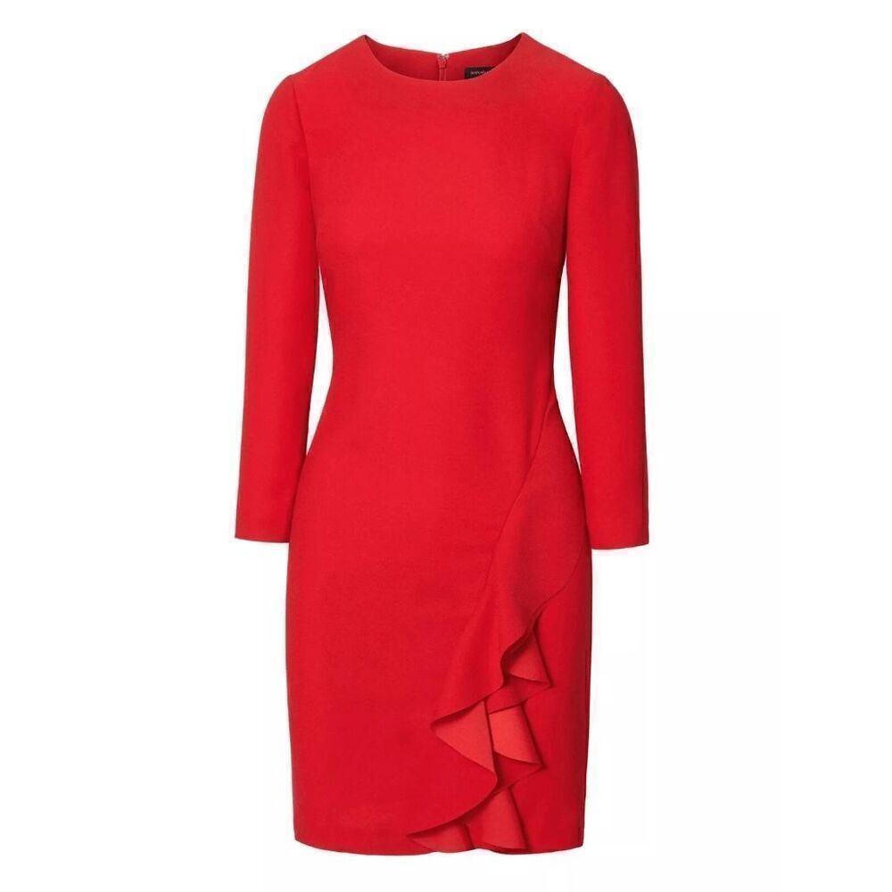 ❤️ BANANA REPUBLIC Ruffle 3/4 Sleeves Classy Shift Red Dress SIZE 0